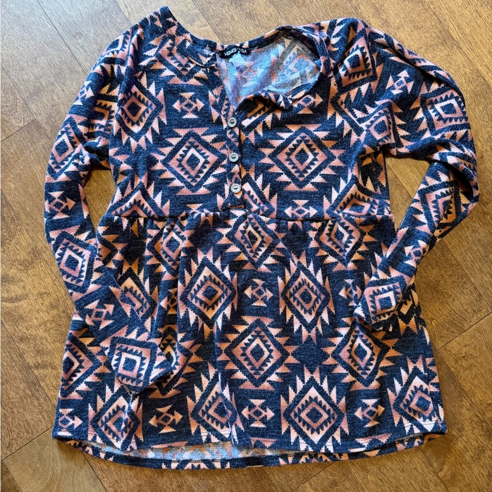 HEIMISH USA Pink & Navy Aztec Henley Sweater Top
